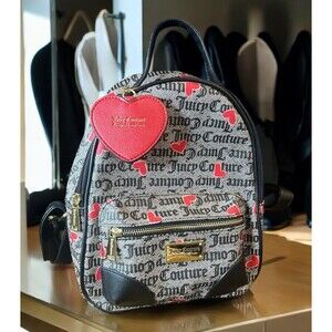 Juicy Couture Womens Black Beige Valentine Gothic Status Red Heart Backpack Bag